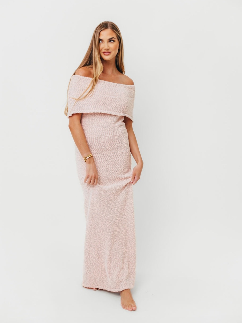 Off-the-Shoulder Light Pink Maxi Dress
